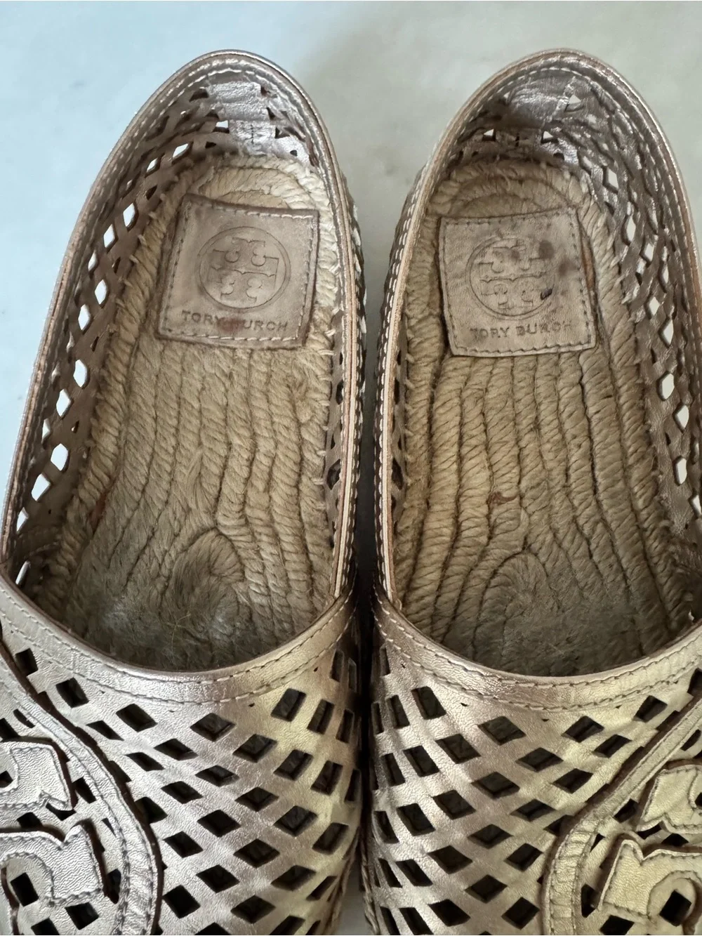 Tory Burch Metallic Gold Laser-Cut Espadrille Flats